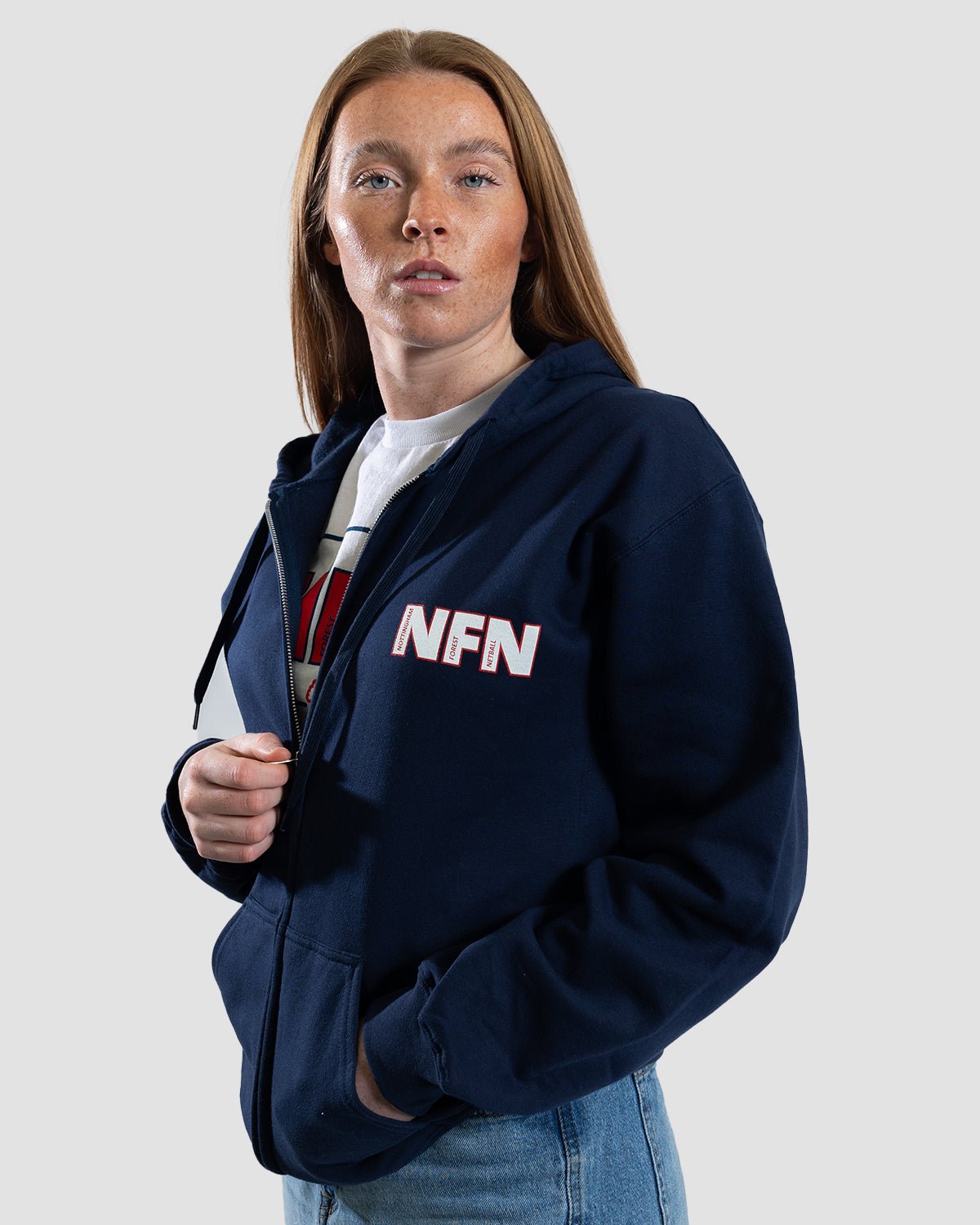 NFN Navy Court Print Zip Hoodie