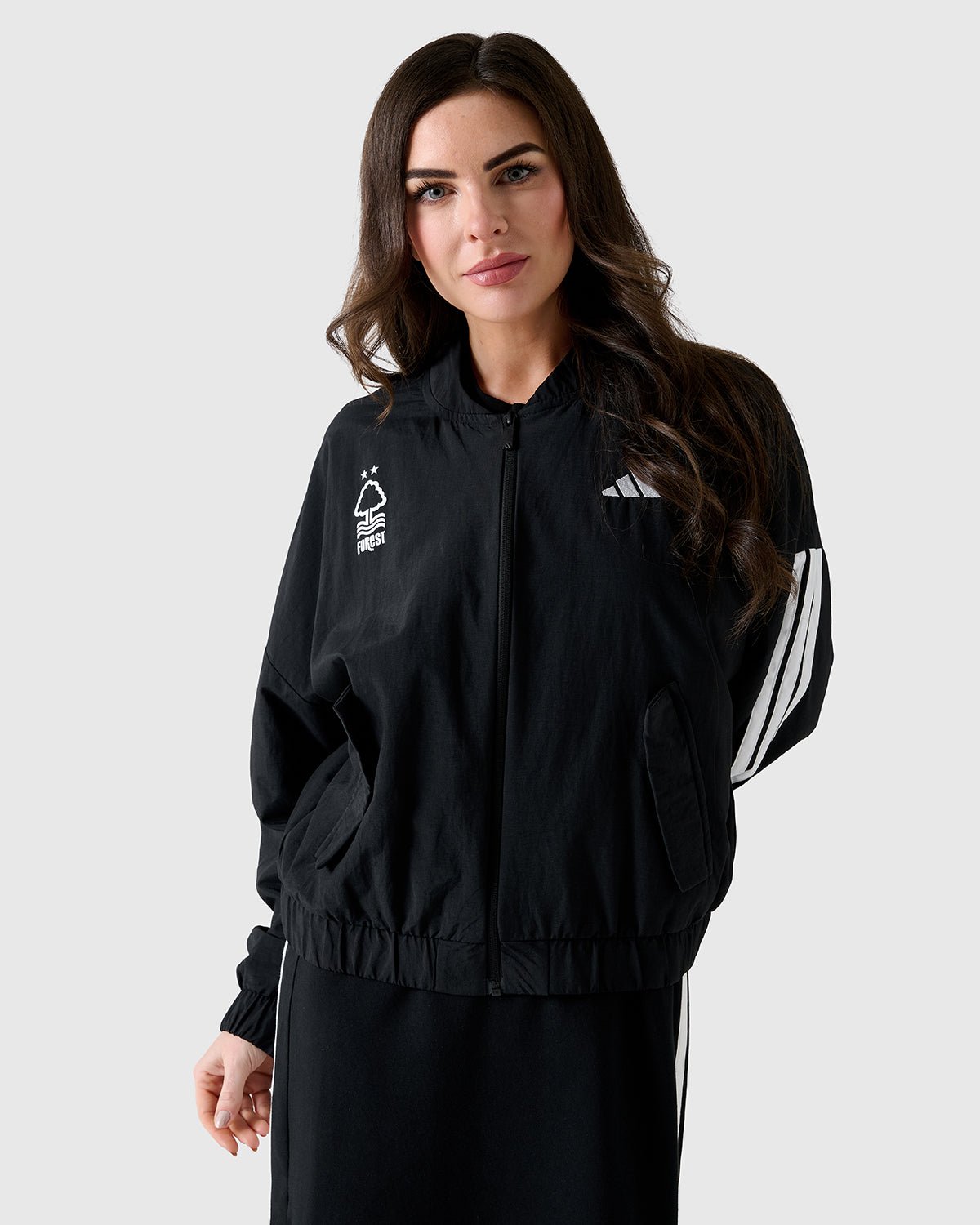 NFFC Adidas Women's 3-Stripe Black Woven Bomber Jacket